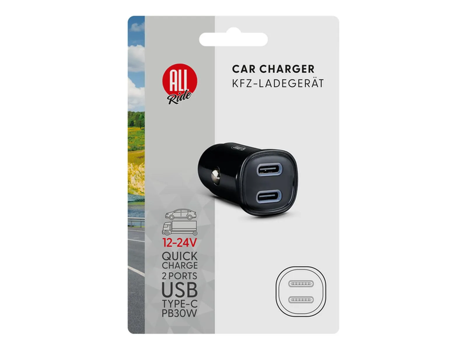 USB-KFZ-Ladegerät 12-24V USB C+C