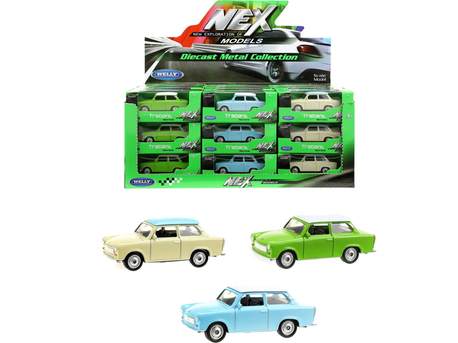 WELLY Trabant, 3 Modelle, 36er Disp.