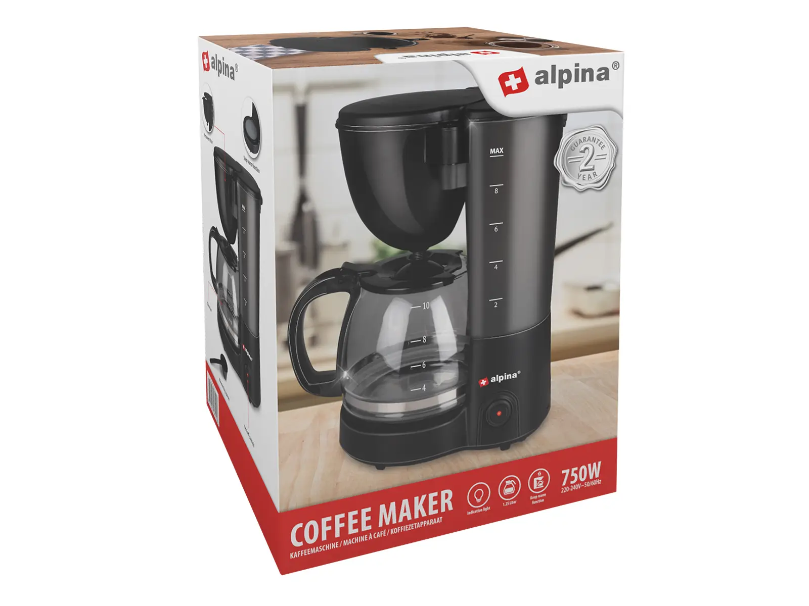 ALPINA Kaffeemaschine, 1,25L, 220-240V, 750W